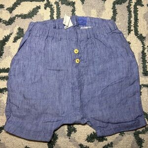 H & M Blue Linen Baby Shorts with Yellow Buttons